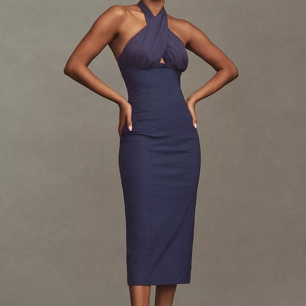 BHLDN Backless Halter Dress in Rich Pink